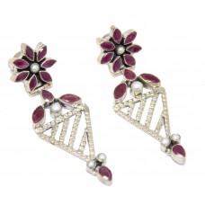 Dangle women's earrings 925 sterling silver red onyx pearl stones A 162